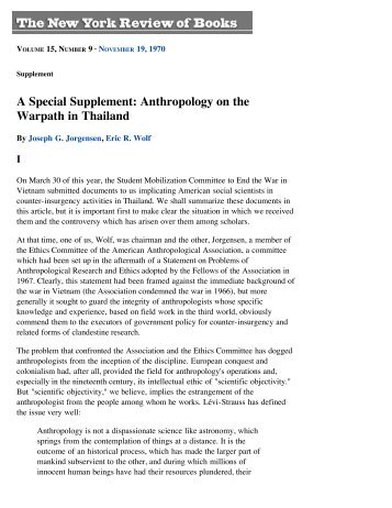 Anthropology on the Warpath in Thailand - Department of ...