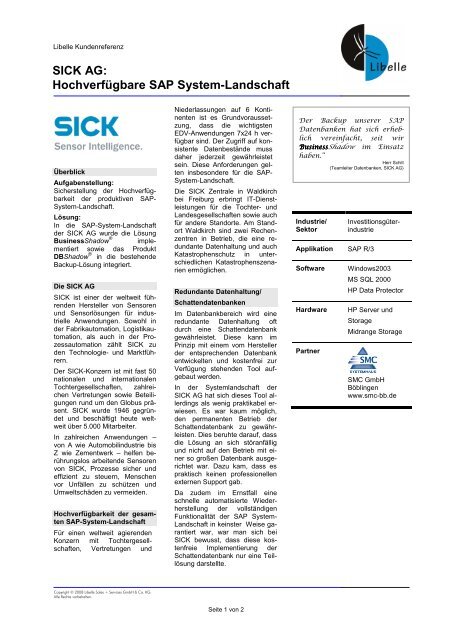 SICK AG: Hochverfügbare SAP System-Landschaft - smc-bb.de