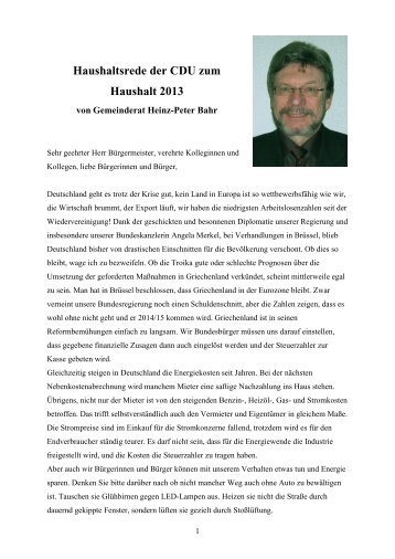 Rede von Heinz-Peter Bahr für die CDU - Eggenstein-Leopoldshafen