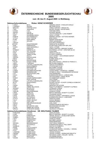 Austrian Sieger Show Results 2005 - Jaquenetta