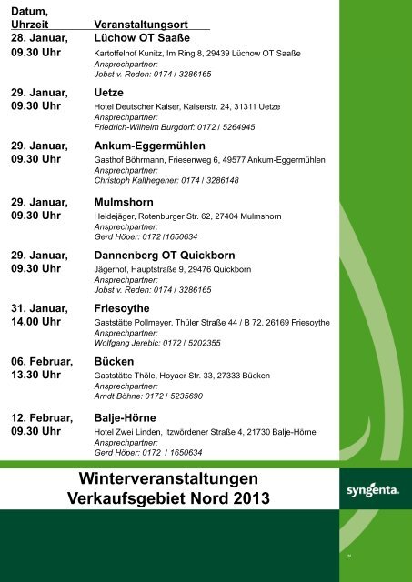 Winterveranstaltungen 2013 Niedersachsen und Weser ... - Syngenta