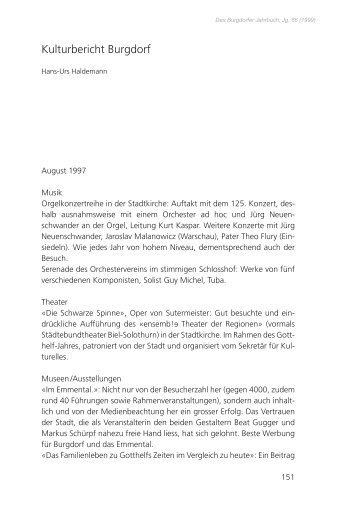 Kulturbericht Burgdorf / Hans-Urs Haldemann - DigiBern