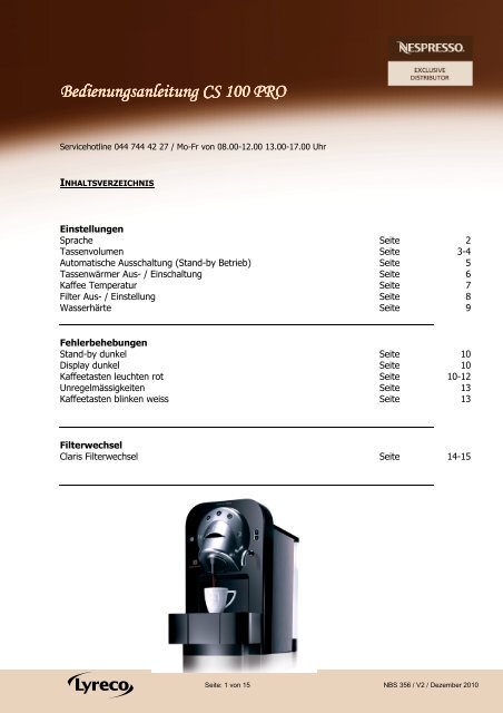 NBS 356 V2 Bedienungsanleitung CS 100 - lyreco