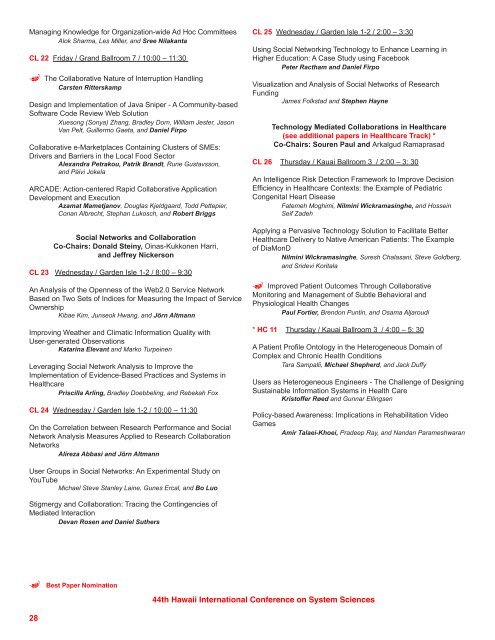 HICSS-44 SCHEDULE OF PAPER PRESENTATIONS January 4-7 ...