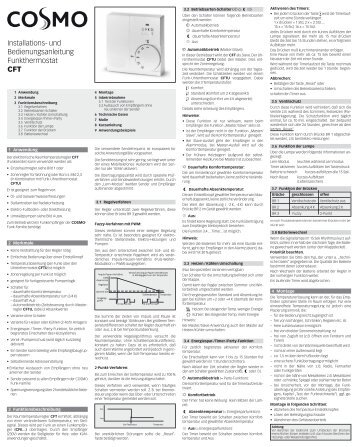 Installations- und Bedienungsanleitung Funkthermostat CFT - Cosmo