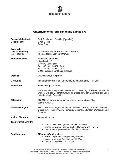 Unternehmensprofil Bankhaus Lampe KG