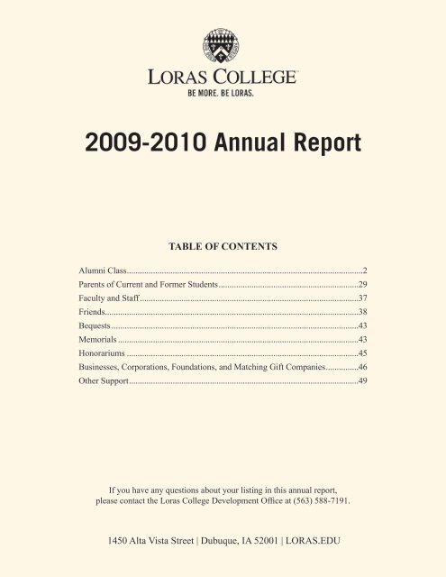 Report College Loras 2009-2010 - Annual