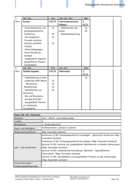 Mitteilungsblatt - Pädagogische Hochschule Vorarlberg