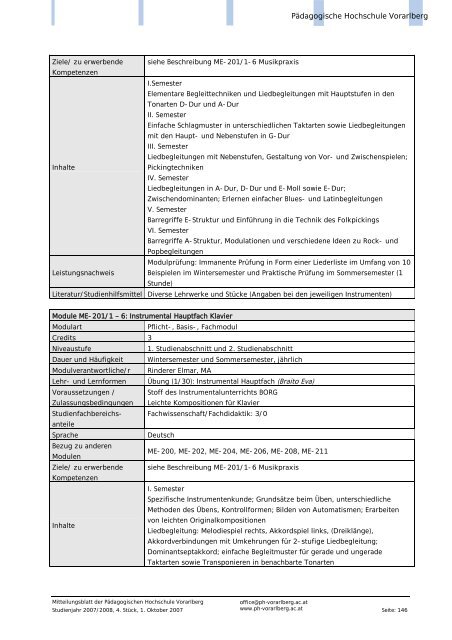 Mitteilungsblatt - Pädagogische Hochschule Vorarlberg