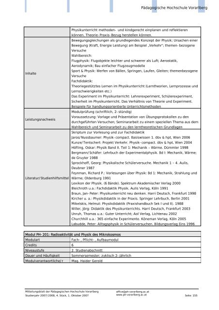 Mitteilungsblatt - Pädagogische Hochschule Vorarlberg