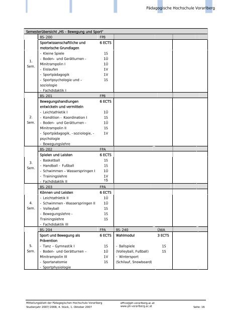 Mitteilungsblatt - Pädagogische Hochschule Vorarlberg