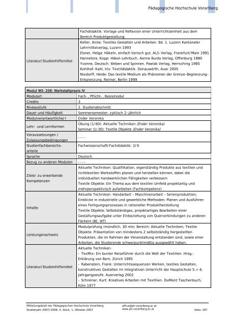 Mitteilungsblatt - Pädagogische Hochschule Vorarlberg
