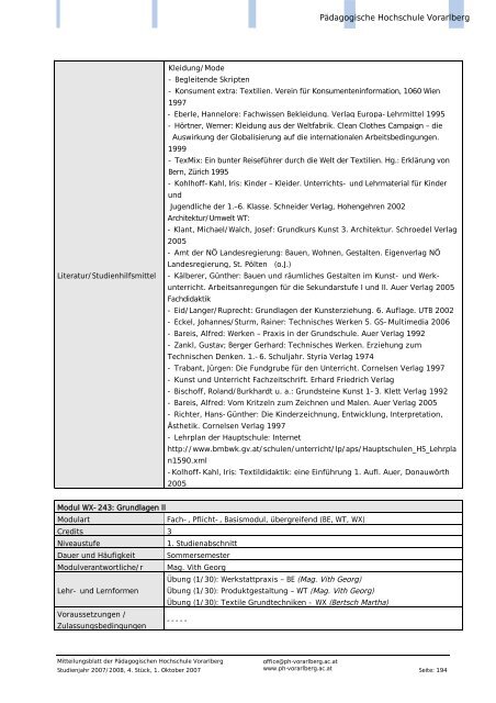 Mitteilungsblatt - Pädagogische Hochschule Vorarlberg