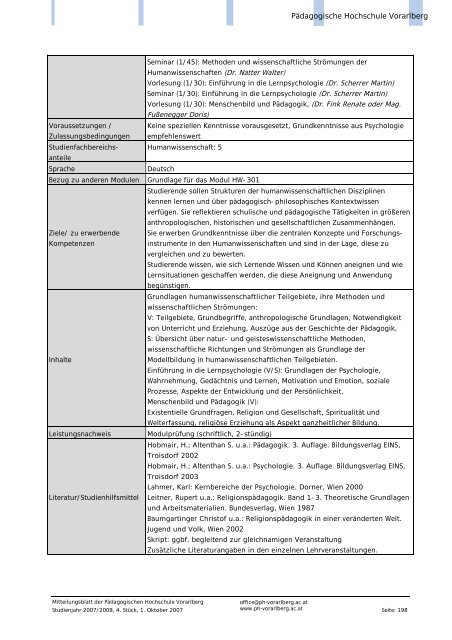 Mitteilungsblatt - Pädagogische Hochschule Vorarlberg