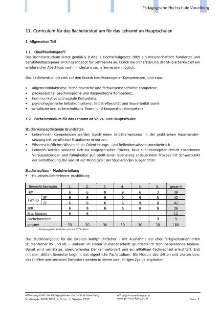 Mitteilungsblatt - Pädagogische Hochschule Vorarlberg