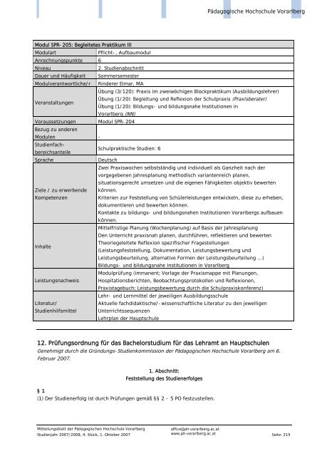 Mitteilungsblatt - Pädagogische Hochschule Vorarlberg