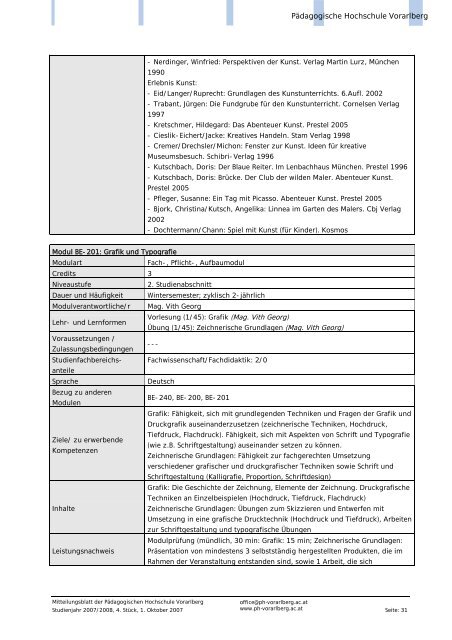 Mitteilungsblatt - Pädagogische Hochschule Vorarlberg