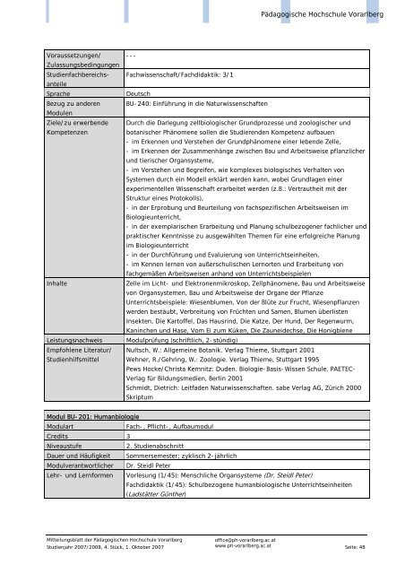 Mitteilungsblatt - Pädagogische Hochschule Vorarlberg