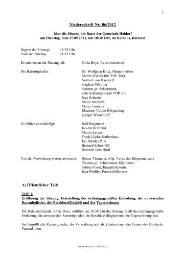 Niederschrift Nr. 06/2012 - Gemeinde Holdorf