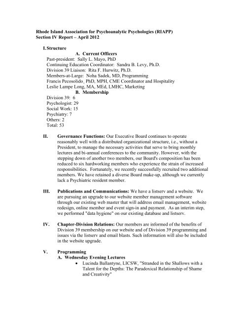 Rhode Island Association for Psychoanalytic ... - APA Divisions