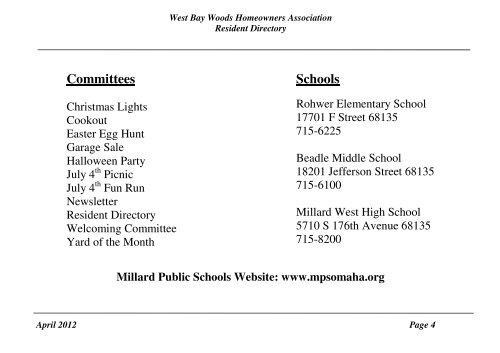 West Bay Woods Homeowners Association Resident Directory April ...