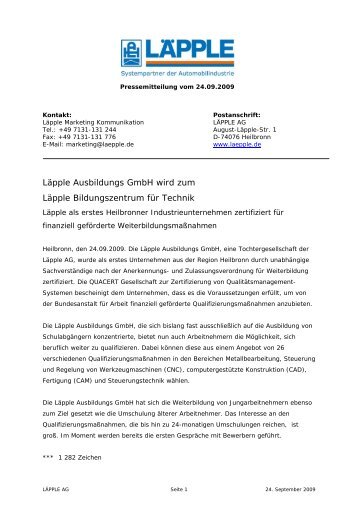 Läpple Ausbildungs GmbH wird zum Läpple Bildungszentrum für ...