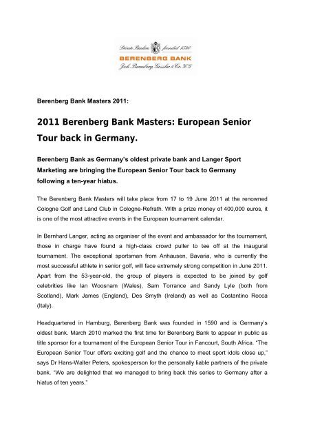 2011 Berenberg Bank Masters: European Senior Tour back in ...