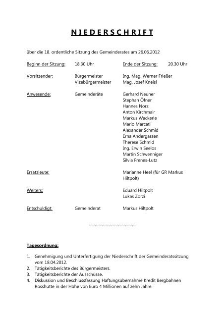 Protokoll Gemeinderatssitzung vom 26.06.2012 - Gemeinde Seefeld