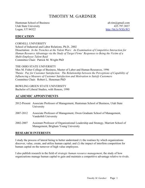 Resume - Jon M. Huntsman School of Business - Utah State University