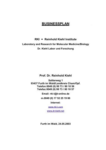 BUSINESSPLAN - des RKI-Instituts Dr. Reinhold Kiehl