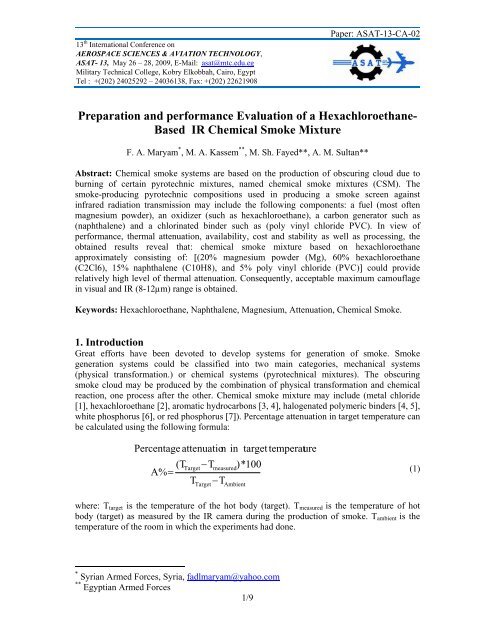 Preparation and performance Evaluation of a Hexachloroethane ...