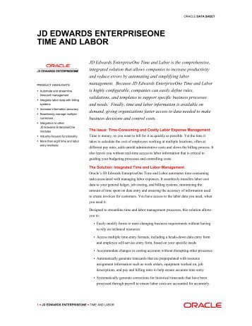 JD Edwards EnterpriseOne Time and Labor - Data Sheet - Oracle