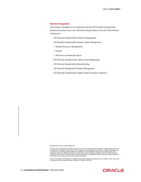 JD Edwards EnterpriseOne Time and Labor - Data Sheet - Oracle