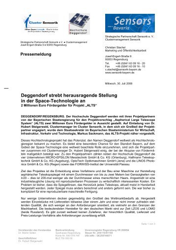 Pressemeldung - Strategische Partnerschaft Sensorik eV / Cluster ...