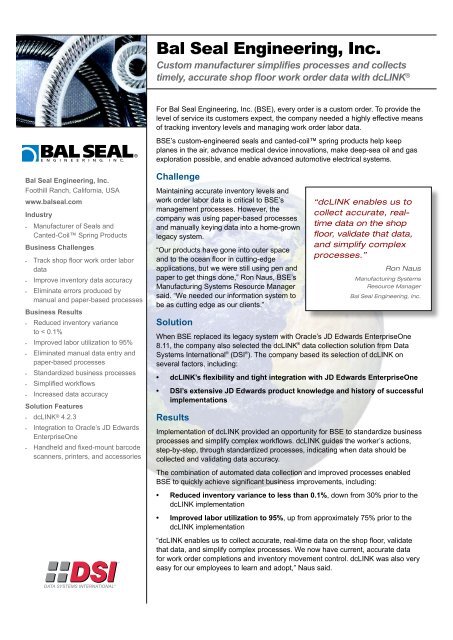Success Story: Bal Seal Engineering, Inc. - DSI