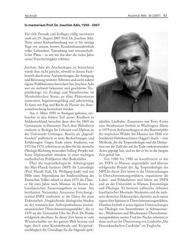 In memoriam Prof. Dr. Joachim Adis, 1950 - 2007 takuläre Laufbahn ...