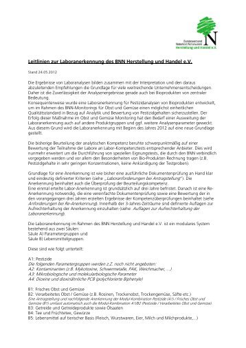 Leitlinien zur Laboranerkennung des BNN Herstellung und Handel eV
