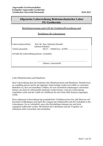 Allgemeine Laborordnung Bodenmechanisches Labor FG Geothermie