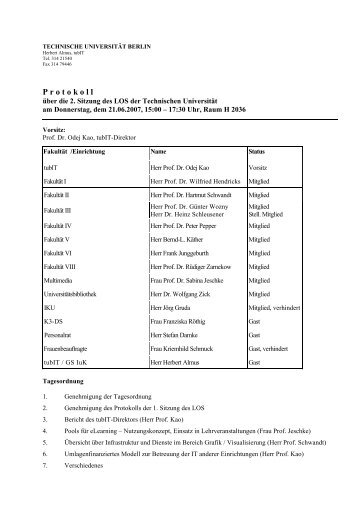 Protokoll - tubIT - Technische Universität Berlin