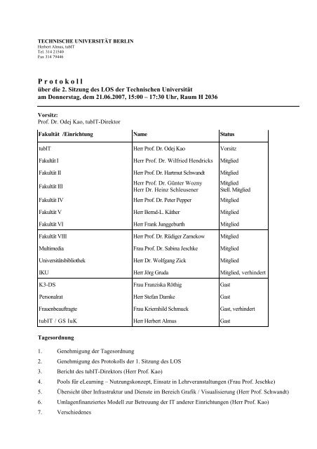 Protokoll - tubIT - Technische Universität Berlin