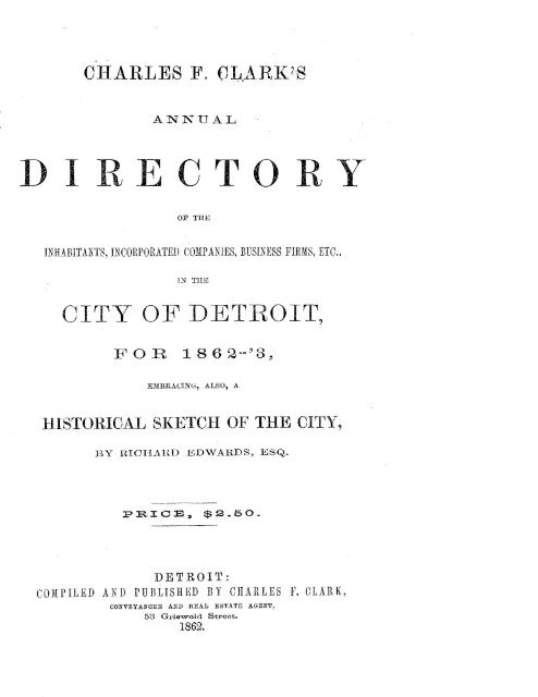 Detroit R L Polk City Directory 1862