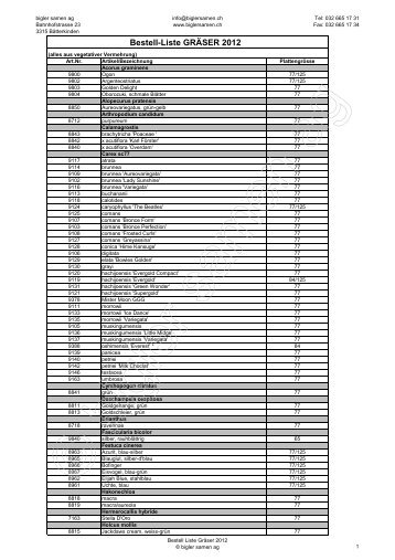 Bestell Liste Gräser 2012 - Bigler Samen AG