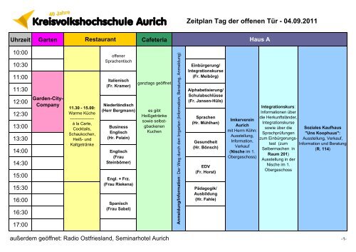 Zeitplan Tag der offenen Tür - 04.09.2011