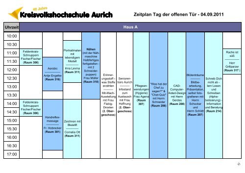 Zeitplan Tag der offenen Tür - 04.09.2011