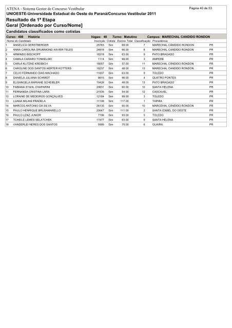 Resultado da 1ª Etapa Geral [Ordenado por Curso/Nome]