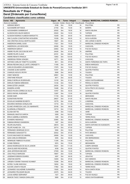 Resultado da 1ª Etapa Geral [Ordenado por Curso/Nome]