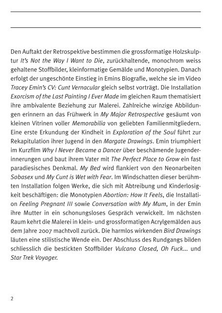 Ausstellungsführer Tracey Emin (pdf) - Kunstmuseum Bern