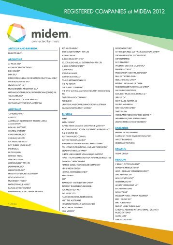 Registered companies at midem 2012