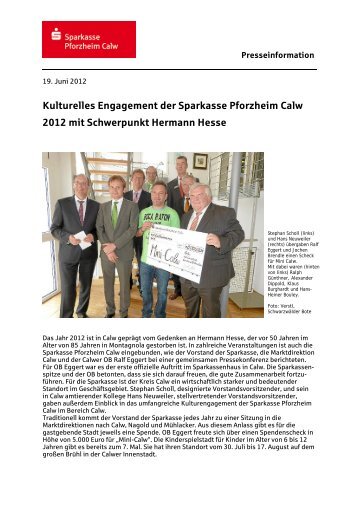Kulturelles Engagement der Sparkasse Pforzheim Calw 2012 mit ...
