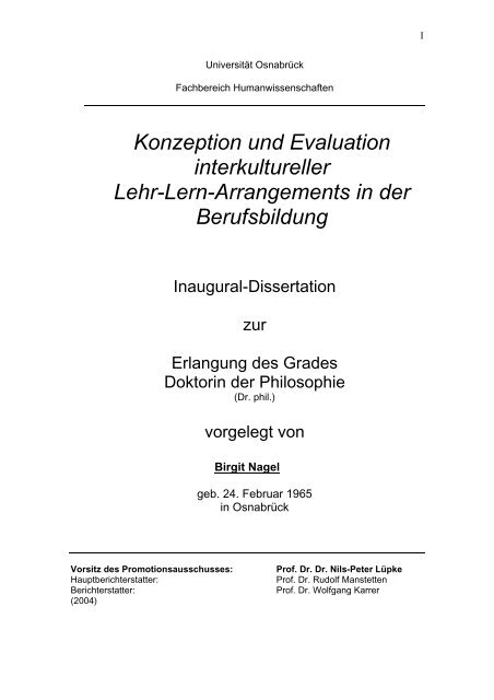Konzeption und Evaluation interkultureller Lehr-Lern-Arrangements ...
